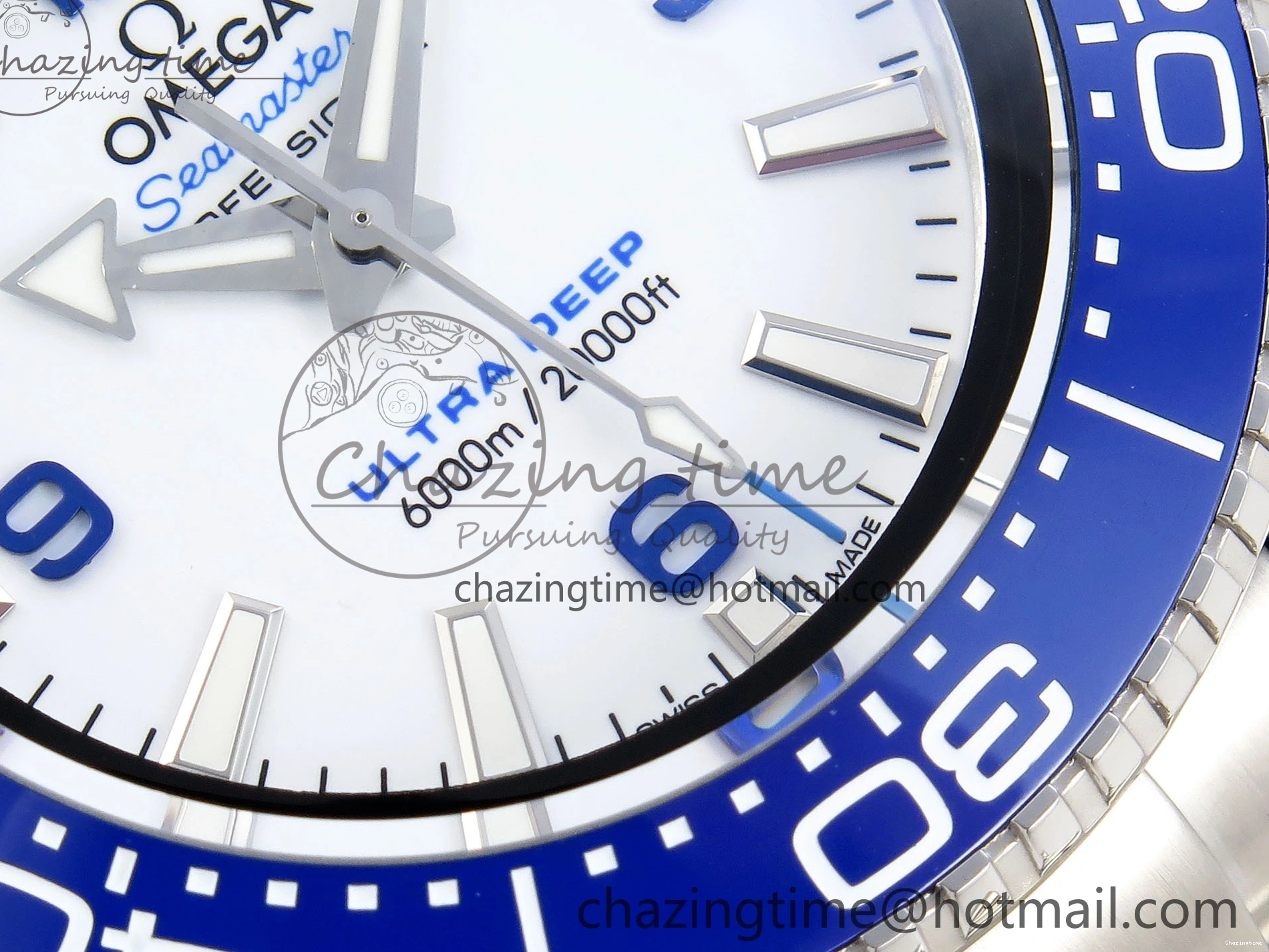 0305 Efficient SEAMASTER PLANET OCEAN 6000M ULTRA DEEP 45.5MM SS TF 1:1 BEST EDITION WHITE DIAL BLUE BEZEL ON SS BRACELET A 7759